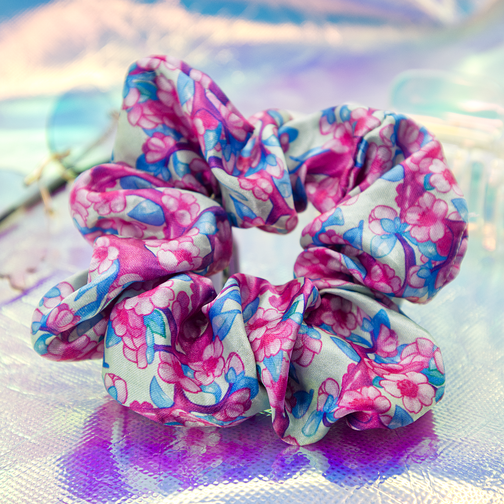 Cherry Blossom Satin Scrunchie-Accessories-GlitchBerry