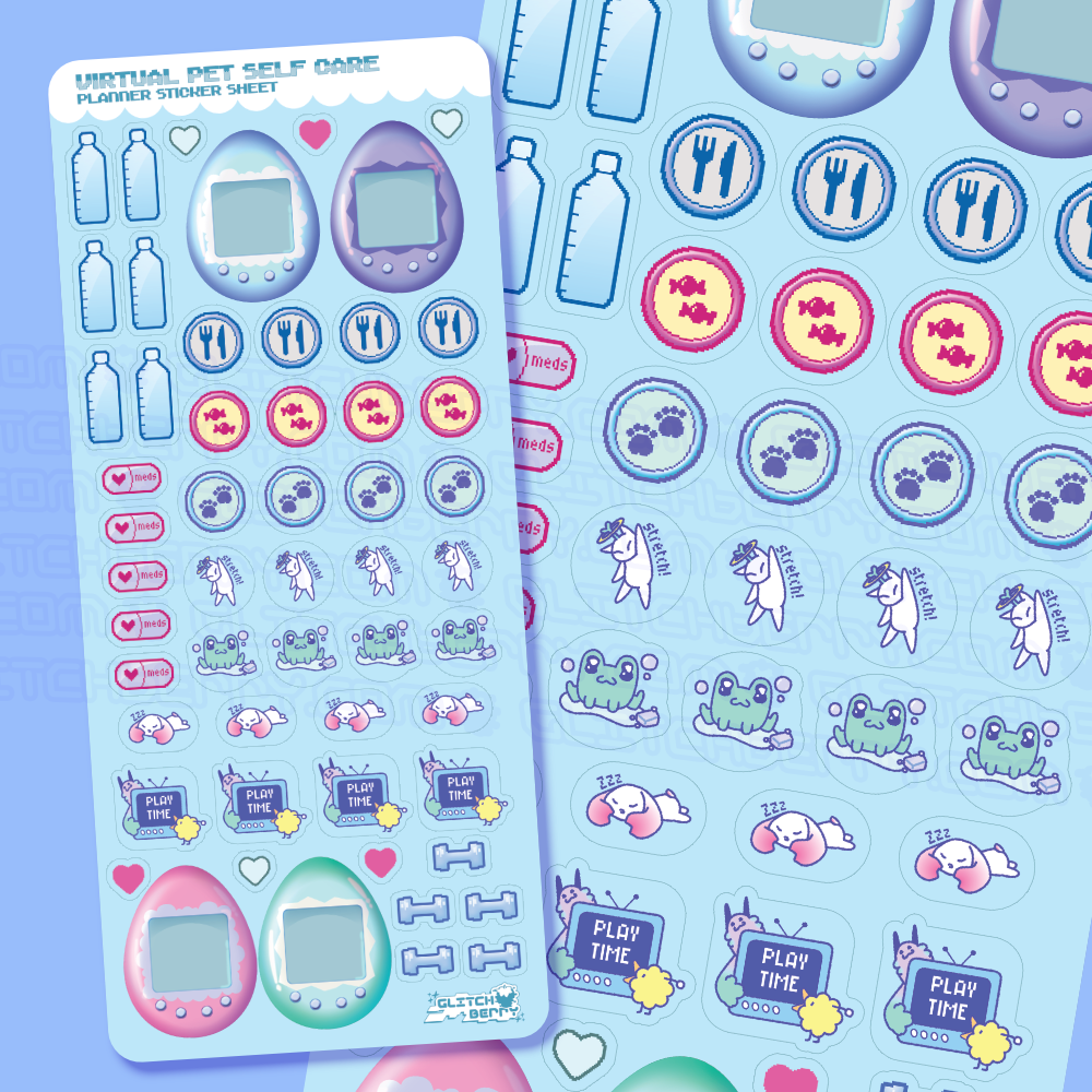 Virtual Pet Self-Care Planner Sticker Sheet-Stickers-GlitchBerry