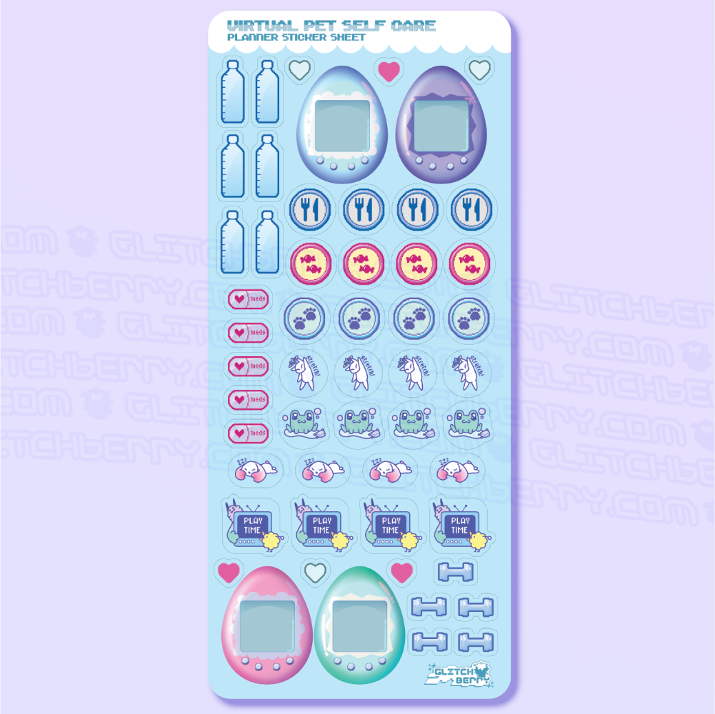 Virtual Pet Self-Care Planner Sticker Sheet-Stickers-GlitchBerry