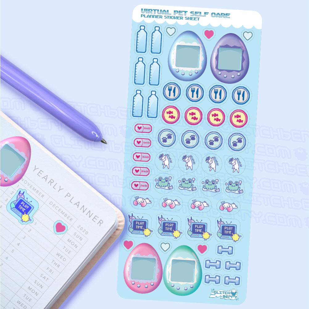 Virtual Pet Self-Care Planner Sticker Sheet-Stickers-GlitchBerry