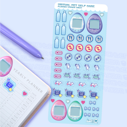 Virtual Pet Self-Care Planner Sticker Sheet-Stickers-GlitchBerry