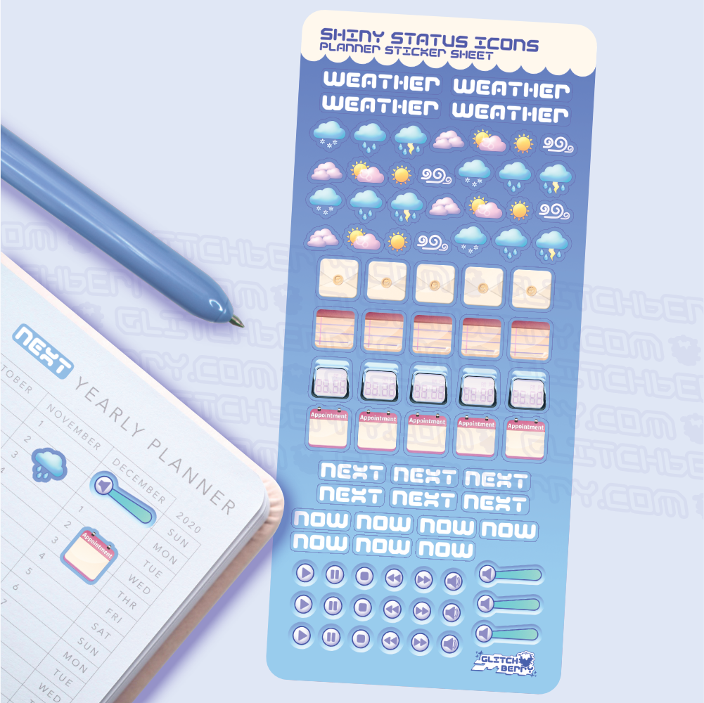 Shiny Status Icons Planner Sticker Sheet-Stickers-GlitchBerry