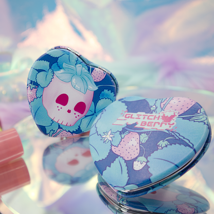 Strawberry Skull Heart-Shaped Compact Mirror