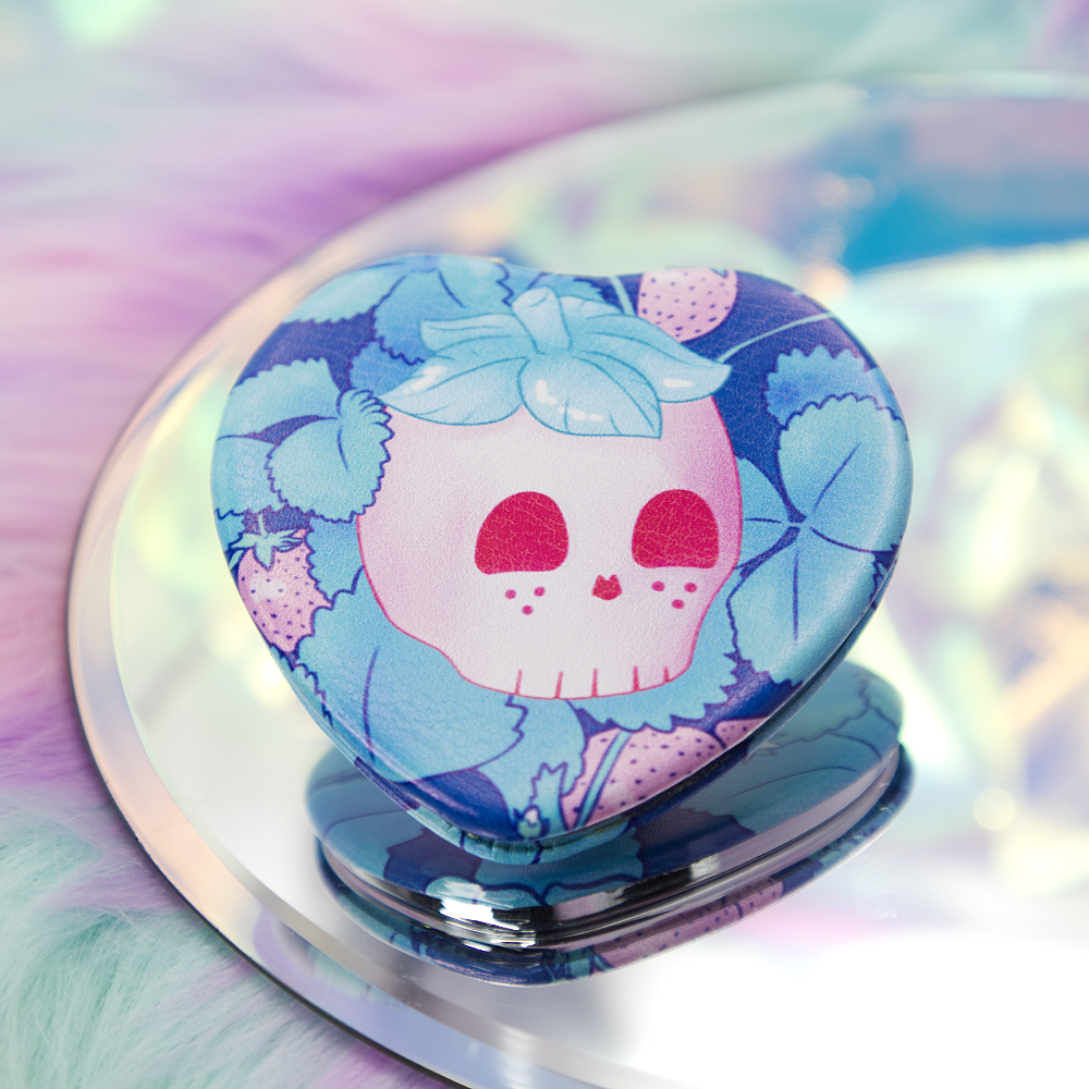 Strawberry Skull Heart-Shaped Compact Mirror
