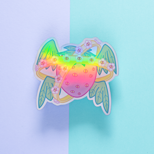 Biblically Accurate Strawberry Holographic Sticker