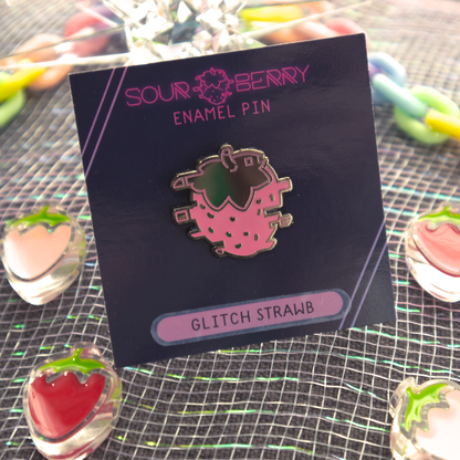 Glitch Strawb Enamel Pin